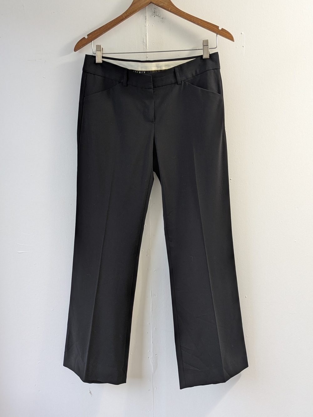 Theory Max C Tailored Wool Wide Leg Pants Black Size 4